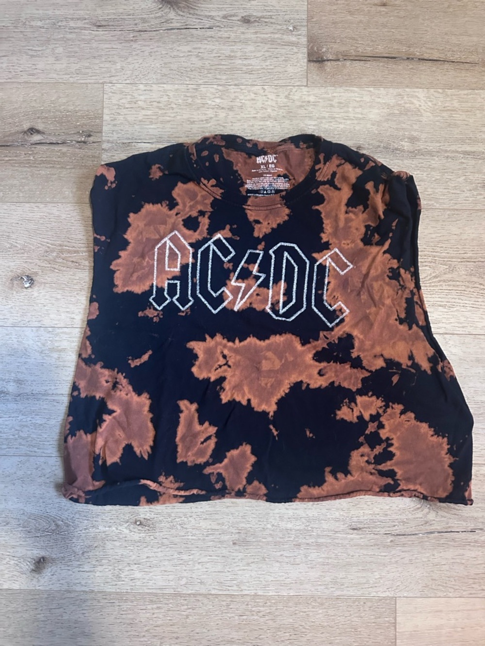 Vintage AC/DC Black and Rust Tie-Dye Crop Tank